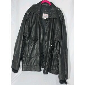 Jawani Lambskin‎ Black Leather Vintage Bomber Jacket Men's Size XXL - 2XL